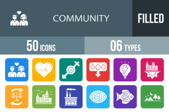 50 Community Filled Round Corner Icons for Embroidery Projects