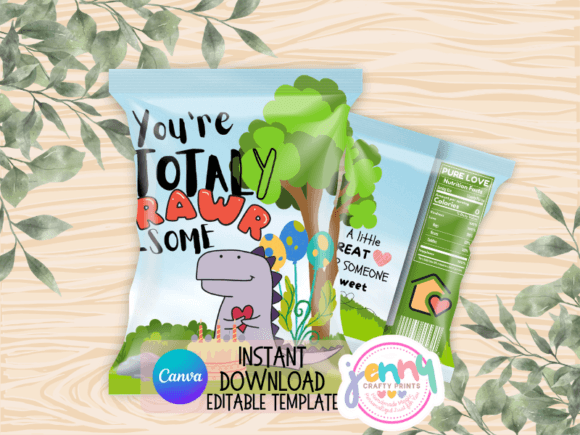 Dino Rawrsome Chip Bag Editable Template