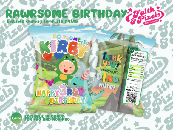 Rawrsome Dino Birthday Editable Chipbag